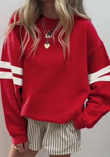 Sunny Angela Varsity Stripe Drop Shoulder Oversized Sweatshirt