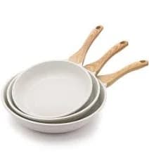 Ceramic Nonstick Frying Pan Skillet Set 9.5 in. 11 in. 12.5 in. White Cast Aluminum Induction Compatible