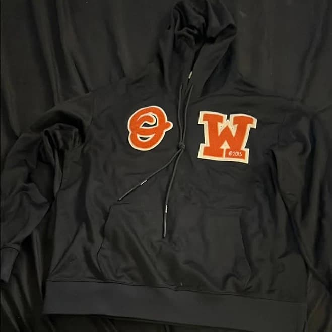 Off-White Sweaters | Off-White Black Hoodie With Orange Patches | Color: Black/Orange | Size: L | Designerdraped's Closet