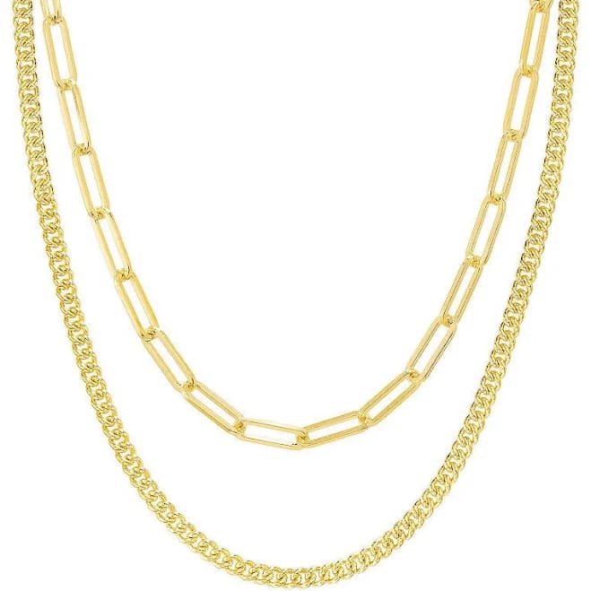 Paige Harper 14K Gold Plated Layered Curb Link & Paper Clip Link Chain Necklace