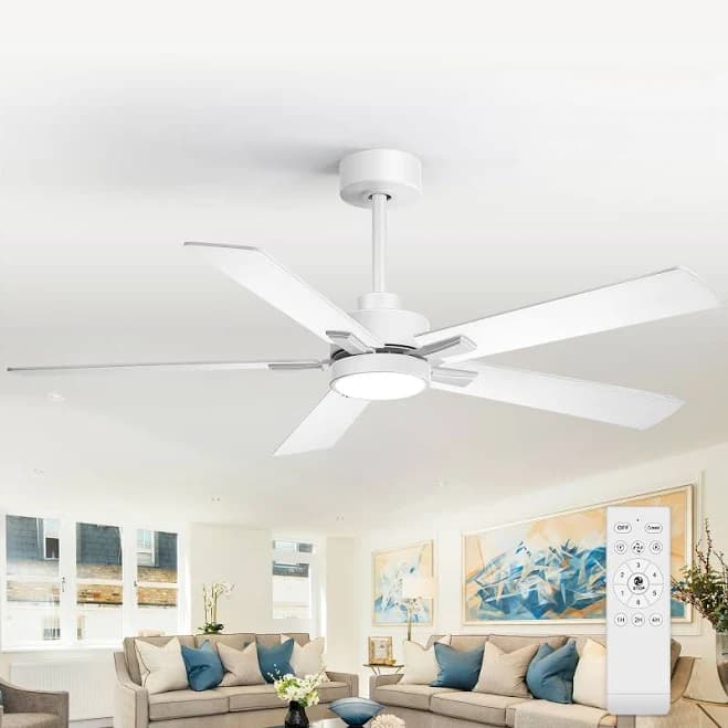 Breezary 52-in Matte White LED Ceiling Fan with Light and Remote Control