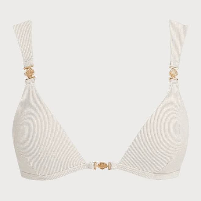 Berlook Ribbed Triangle Bikini Top with Gold Hardware