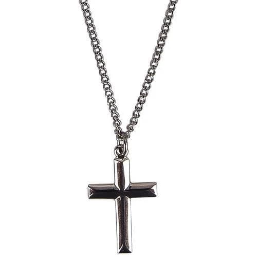 Sterling Silver Beveled Cross Pendant Necklace
