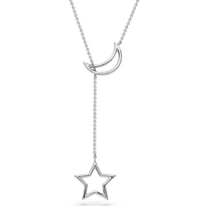 BERRICLE Sterling Silver Star Crescent Moon Lariat Necklace