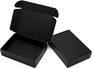 9x6.5x2 Inches Black Shipping Boxes 25 Pack - Corrugated Cardboard Mailing Box for Small Business, Tab Locking Literature Mailer Packaging Supplies for Packing Digest Size Book Gifts Craft DVD