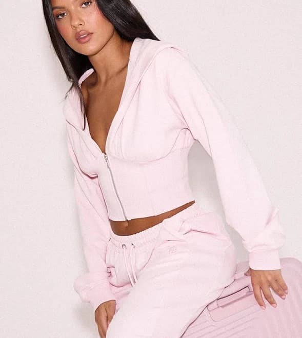 Embroidered Interlock Cinch Waist Zip Hoodie