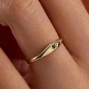 14K Minimal Gold Green Stone Stackable Ring