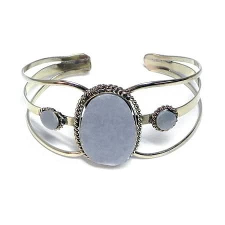 Handmade Silver Metal Cuff Bracelet with Large Oval Healing Gemstone