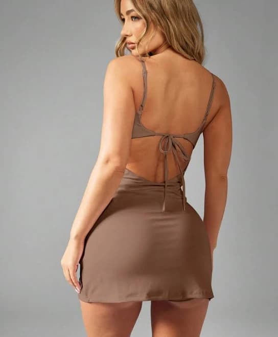 Missguided Form Fitting Bodycon Mini Dress with Spaghetti Strap and Side Slit