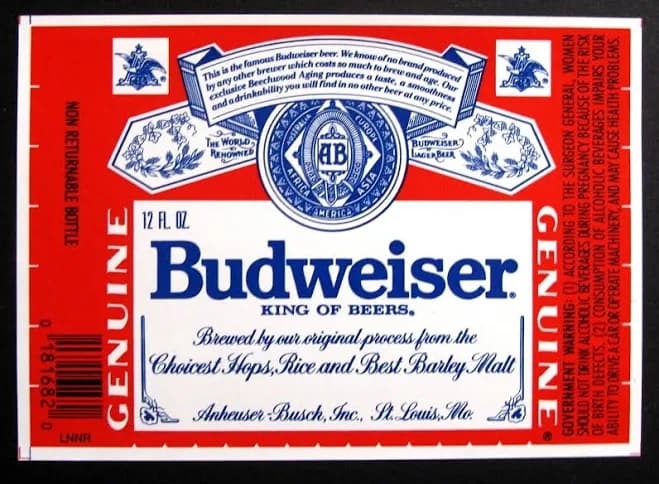 Anheuser Busch Budweiser King Of Beers - Label Mo 12oz Non Return