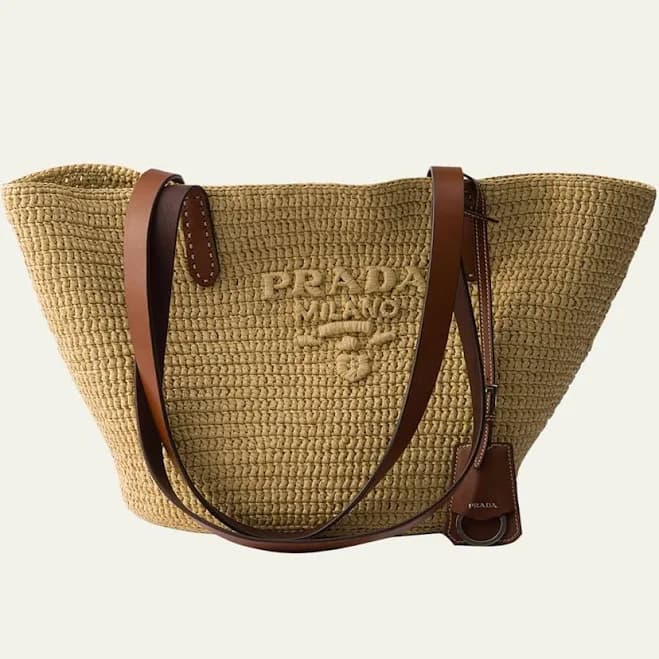 Prada Women's Logo-Embroidered Raffia-Effect Crochet Tote Bag