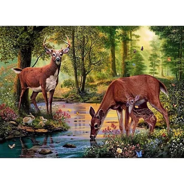 Premium Diamond Painting Kit Deer In The Forest - AB Diamond Dots, Square / 40*50cm/16*20inch / With Frame