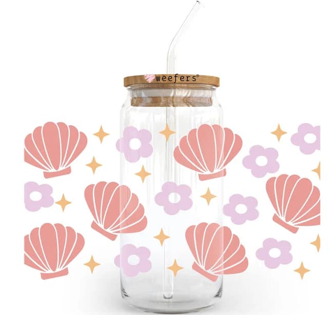 Pink Seashells 20oz Libbey Glass Can, 34oz Hip Sip, 40oz Tumbler, 24oz Cold Cup UV DTF or Sublimation Decal Transfer, UV DTF