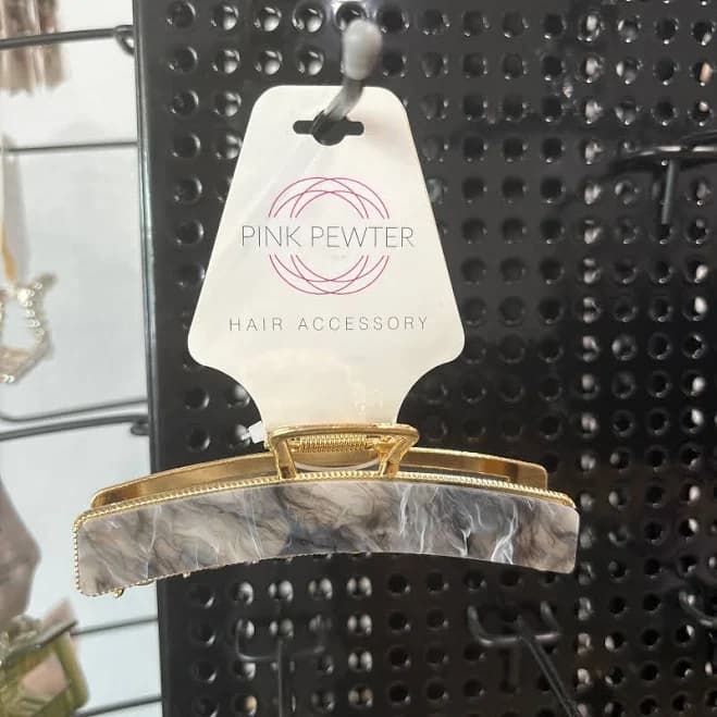 Pink Pewter Claw Clip with White Opal