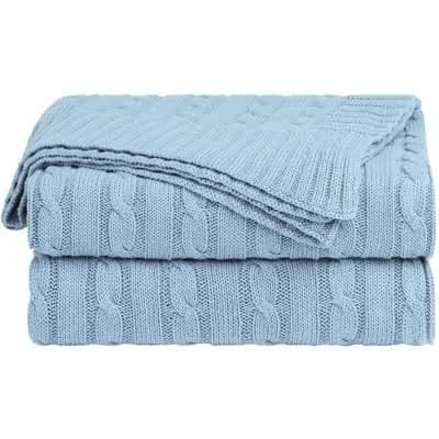PiccoCasa Home Decor Soft 100% Cotton Cable Knit Throw Bed Blanket