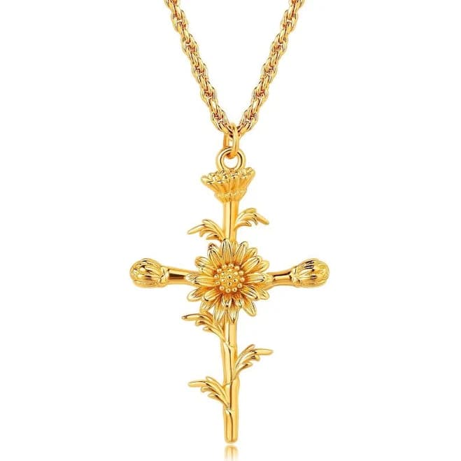 Mint & Lily Floral Cross Pendant Necklace
