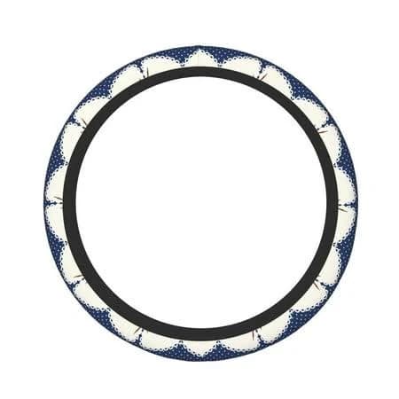 Uemuo Vintage Blue Polka-Dot Printed Car Elastic Steering Wheel Cover