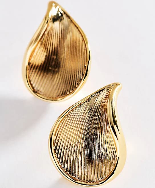Anthropologie Textured Teardrop Gold Earrings