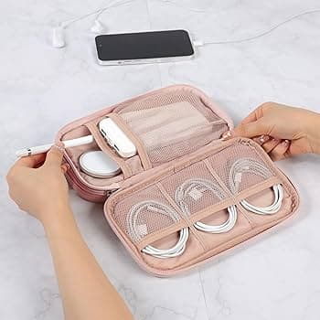 Amazon.com : FINDCOZY Travel Cord Electronic Organizer, Electronic Accessories Double Layer Case, Travel Essentials for Cable, Charger, Phone, Hard Drive, USB, SD Card, AirPod, Pink : Electronics