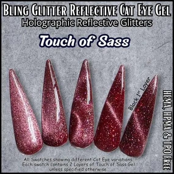 Touch of Sass Glitter Cat Eye Gel Maroon | Burgundy | Red | HEMA HPMA TPO Free