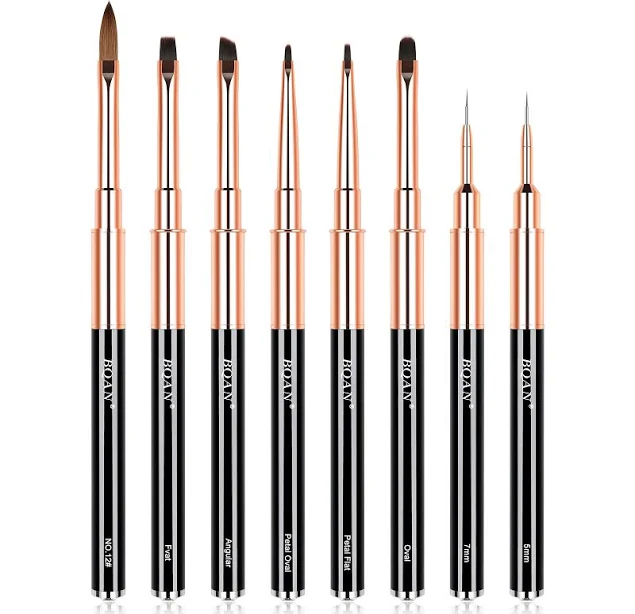 New Design 8 PCS Black Rose Gold Metal Handle Nail Art Brush Set