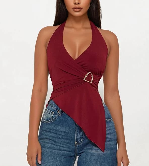 Fashion Nova Asymmetrical V-Neck Halter Top