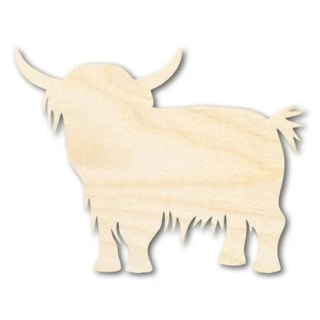 Unfinished Wood Highland Cow Shape 7 inch / 1/8 inch, Brown