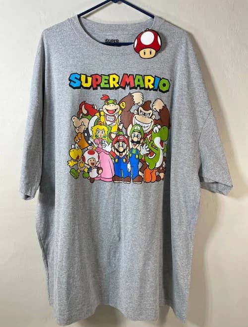 Super Mario Bros Mens T-shirt 2022 Nintendo Size 4xl Gray Toad Yoshi