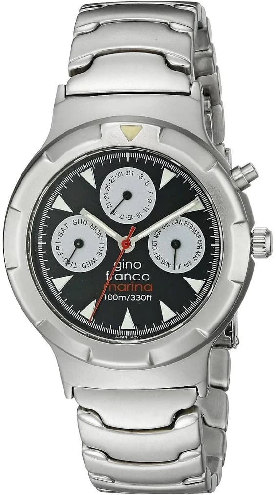 Gino Franco Men's Round Stainless Steel Multi-Function Bracelet Watch