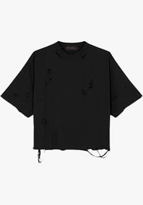 Men's Distressed Cropped T-Shirt