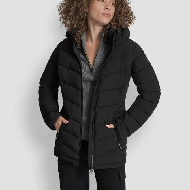 DKNY Women's Chevron-Quilted Full-Zip Puffer Jacket