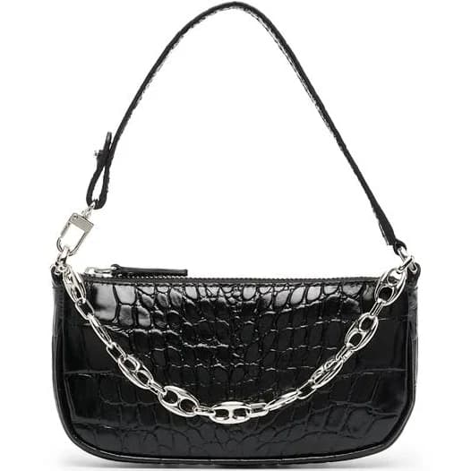 BY FAR Women's Crocodile Embossed Cotton Shoulder Bag