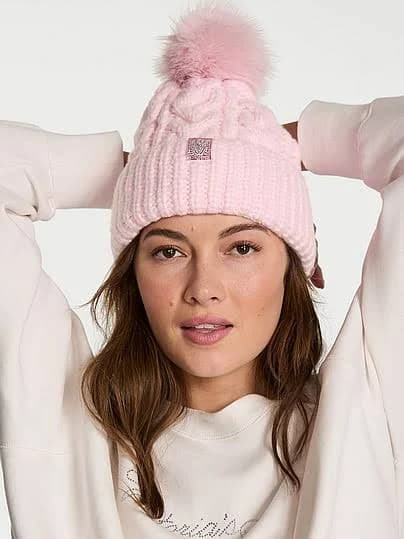 Victoria's Secret Women's Cable-Knit Beanie with Pom