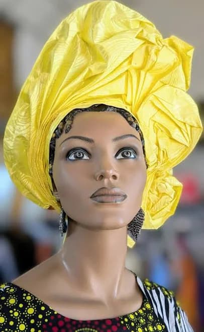 Chinyere Yellow African Autogele | Ready Gele Head Wrap Hat