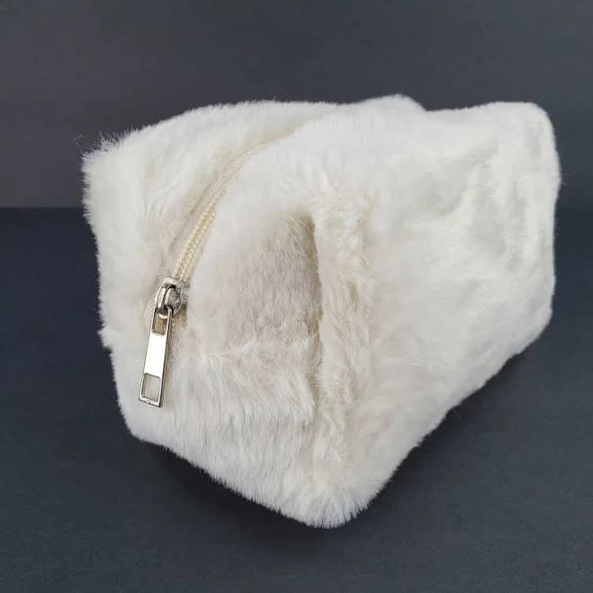 Cosmetic Cute Makeup Plush Handbag White
