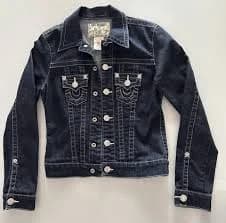 True Religion Vintage Contrast Stitch Denim Jacket -Extra Small Dark Wash Denim