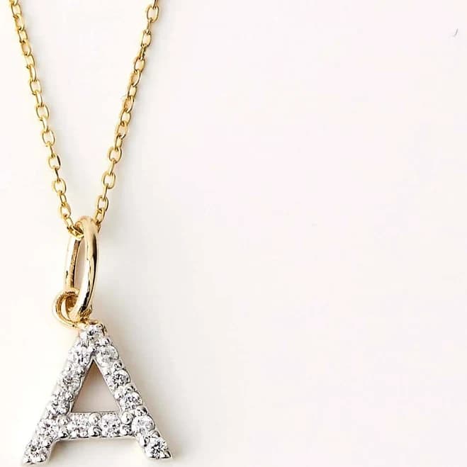 14K Solid Gold Diamond Initial Pendant