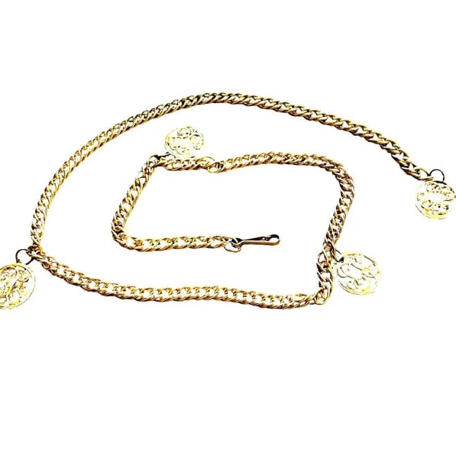 Vintage 90's Adjustable Chain Belt with Ornate Dangling Discs