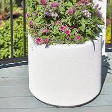 Amazon.com : PolyStone Baja Modern Outdoor/Indoor Round Planter, 23" L x 23" W x 19" H, Lightweight, Heavy Duty, Weather Resistant, Polymer Finish, Commercial Grade and Residential, Drain Hole (White) : Patio,