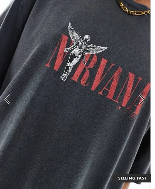 Nirvana Band Oversized License T-shirt Washed Black With Nirvana Angel