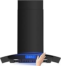 FIREGAS Black Island Range Hood 30 Inch, 700 CFM Island Kitchen Hood with Touch & Gesture Control, 3 Speed Fan, LED Lights, Ducted/Ductless Convertible Stove Vent Hood