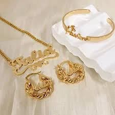 Custom Baby Jewelry Set, Kids Bangle Earrings,Custom Name Necklace,Gold Name Bracelet,Personalized Nameplate Jewelry Set Baby Kids Toddler