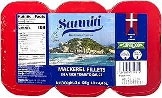 Sanniti Mackerel Fillets in a Rich Tomato Sauce | Super Food | High in Protein | High in Omega 3, 4.4 oz (Pack of 3)