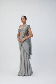 Crystal Grey Sequins Embroidered Saree Set – Panache by Sharmeen