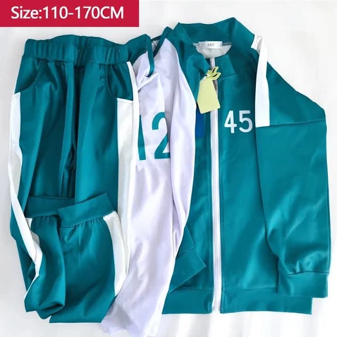 Kids Calamari Games Costume 456 Tracksuit Boys Girls Green Sports Sweatshirt Halloween Cosplay