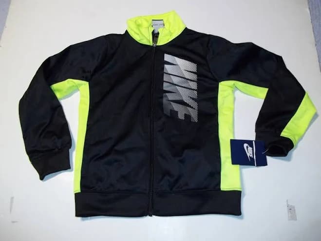 NIKE black neon yellow full zip zipper front track jacket sz 7
