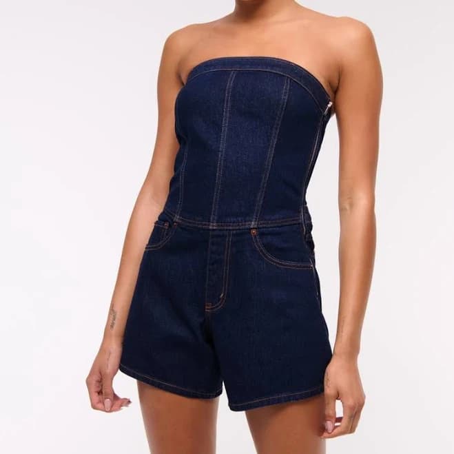 Abercrombie & Fitch Women's Strapless Denim Romper