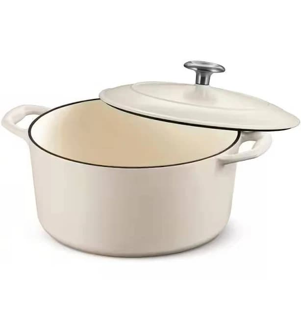 Round 5.5 Quart White Beige Enameled Oven Safe Cast Iron Dutch Oven with Lid