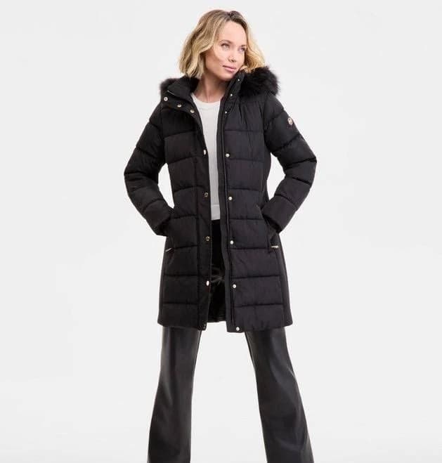 Michael Michael Kors Women's Michael Faux-Fur Trim Hooded Puffer Coat