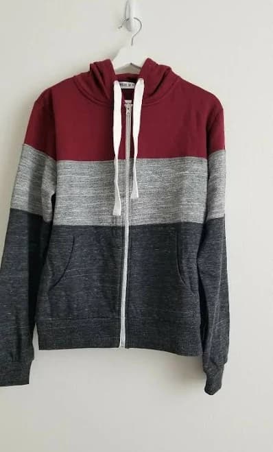 Doublju Women's Color-block Zip-up Hoodie Burgandy Xl